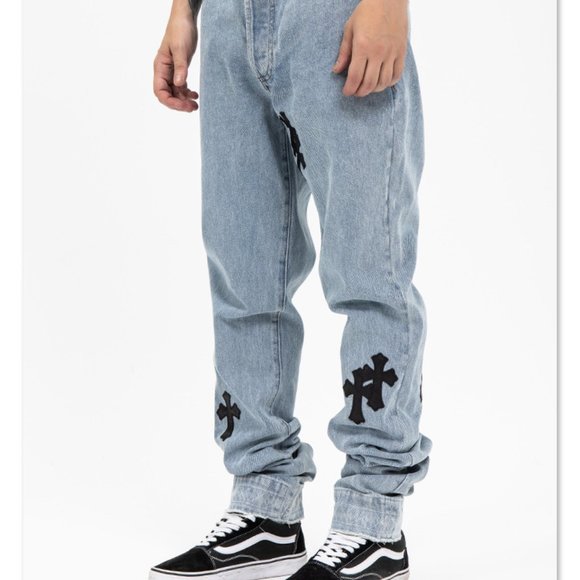 Firmranch New Genuine Leather Cross Jeans For Men 2021 High Street Blue Jeans Ho